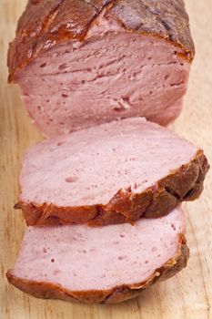 baked bavarian meat loaf on a wooden desk