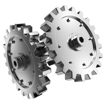 2 gears connected together. High resolution rendered.