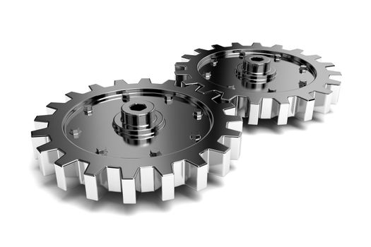 2 gears connected together. High resolution rendered.