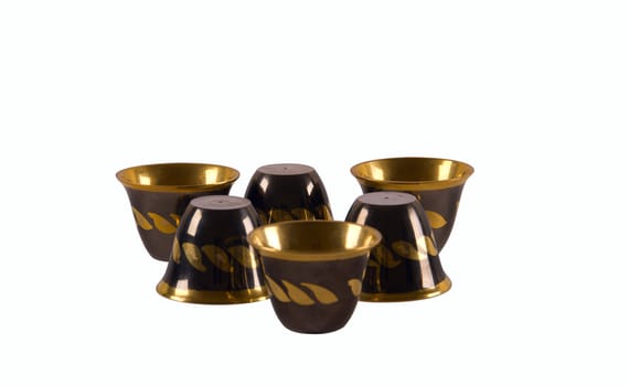 Traditional arab coffee cups on white background