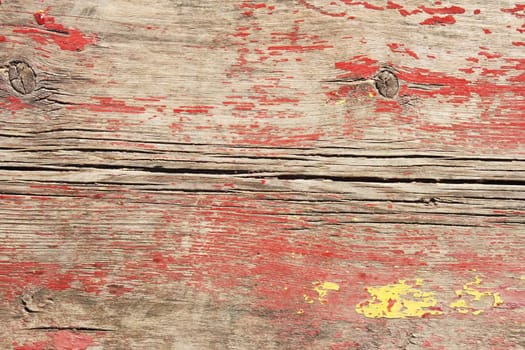 Fragment of old repeatedly painted boards with a shelled paint