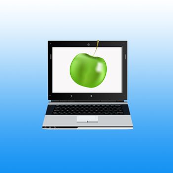 Juicy green apple isolated on a white background in notebook