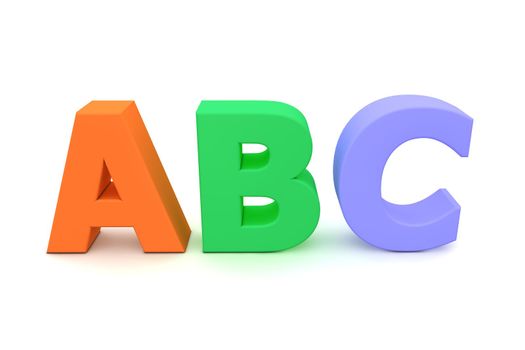 multicoloured bright plastic letters ABC standing on white background