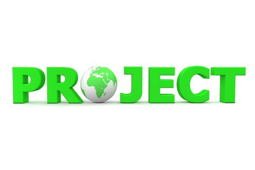 green word Project with 3D globe replacing letter O