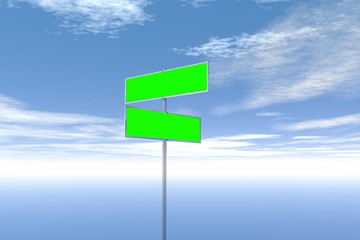 Green sign post blank with sky in background