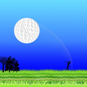 golf ball flying in the direction of the pit