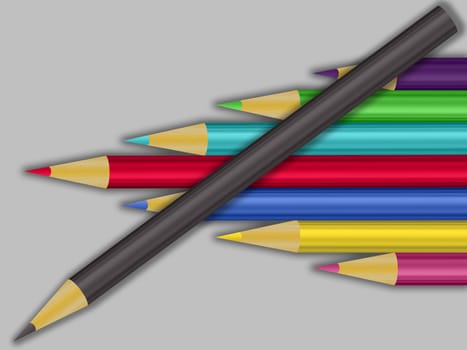 composition of different colored pencils