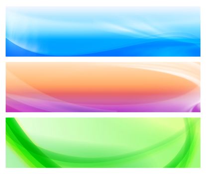 three colorful web abstract banners with light lines