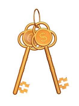 3d golden keys with euro and dollar symbols