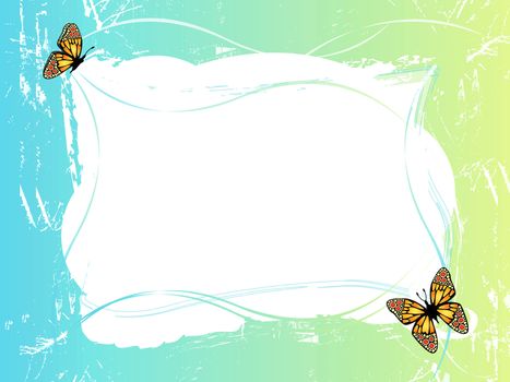 blue green frame with butterflies, background with floral ornaments