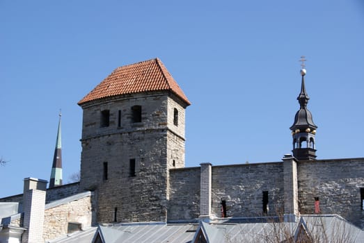 Tallinn, tower and wall of old city 