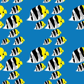 seamless butterflyfish pattern on a bright blue background
