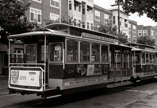 Traditional cable car on the street in San Francisco