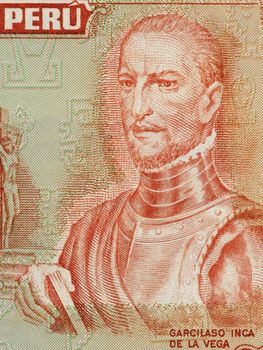 "El Inca" Garcilaso de la Vega on 10 Soles De Oro 1974 Banknote from Peru. Historian and writer recognized for his contributions to Inca history, culture and society.