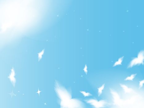 Flying birds in the sky, background in peace theme