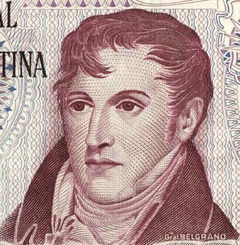 Manuel Belgrano on 10 Pesos 1976 Banknote from Argentina. Military leader, politician, economist and lawyer.