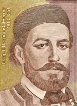 Petar II Petrovic on 1000 Dinara 1994 Banknote from Yugoslavia. Serbian poet and orthodox prince-bishop of Montenegro and ruler that transformed Montenegro from a theocracy into a secular state.