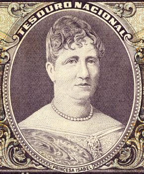 Princess Isabel on 50 Cruzerios 1963 Banknote from Brazil. Princess during the last decades of the reign of her father Pedro II and regent of Brazil three times while her father was away from the country.