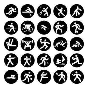logos of sports, olympics buttons black on white background