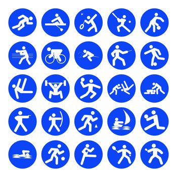 logos of sports, olympics games, blue on white background