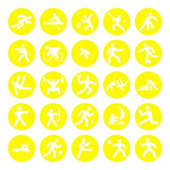 logos of sports, olympics games, yellow on white background