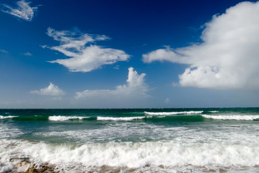 It is a beautiful beach with big waves in Taiwan.