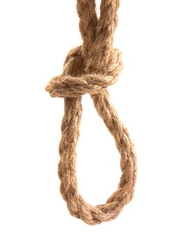 strong knot tied by a rope isolated on a white background