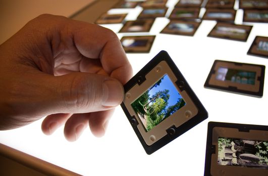 frame with slides on the table