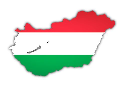 map and flag of hungary on white background