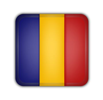 flag of rumania, square button on white background