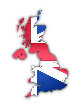 flag and map of the united kingdom on white background