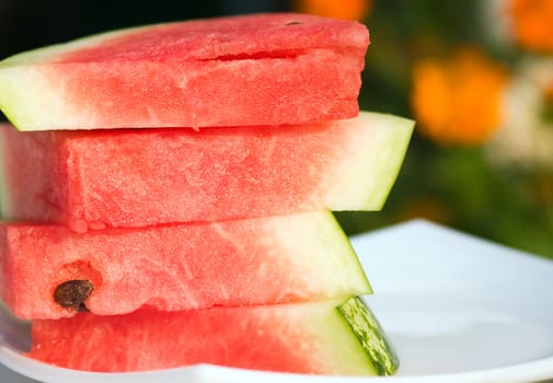 
Fresh slices of watermelon.