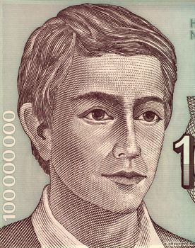 Young Man on 100000000 Dinara 1993 Banknote from Yugoslavia