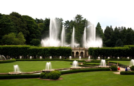 A fountain show in a botanical garden USA