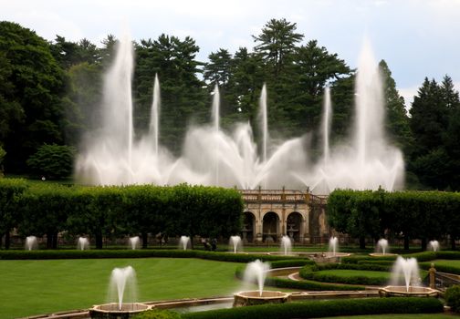 A fountain show in a botanical garden USA