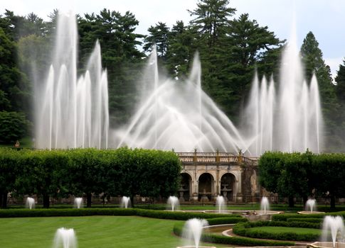 A fountain show in a botanical garden USA