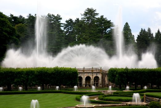 A fountain show in a botanical garden USA