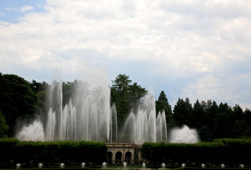A fountain show in a botanical garden USA