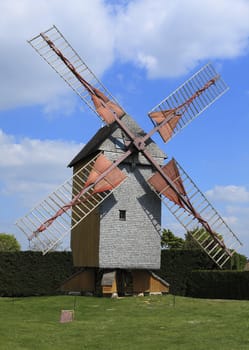 Traditional wooden windmill in France in the Eure &Loir Valley region.This is Pelard's mill.