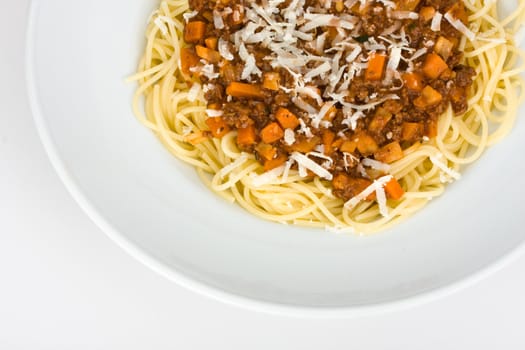 spaghetti in a white plate on clear background