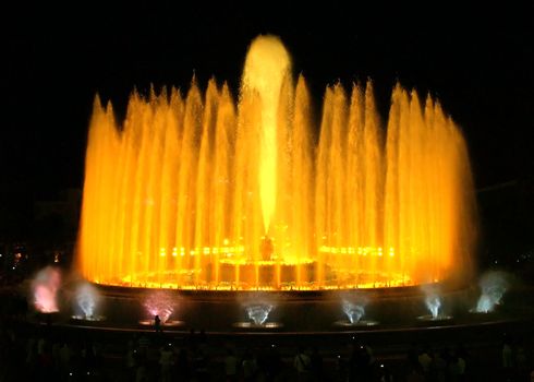 Montjuic (magic) fountain in Barcelona at night