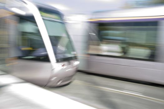 Laus Tram travelling at high speed in Dublin