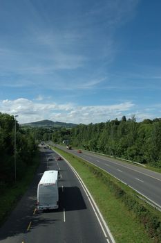 Cars and buses on Motorway or freeway