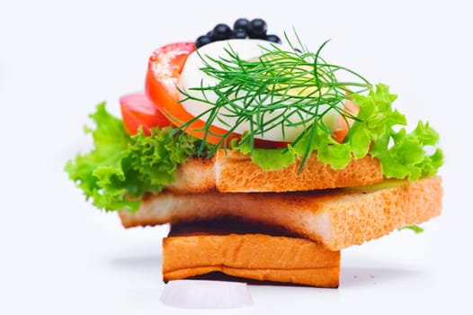 Finger food with tomatos egg and caviar