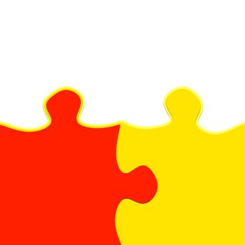 yellow and red 3d puzzle pieces intertwined symbolic for a close relationship