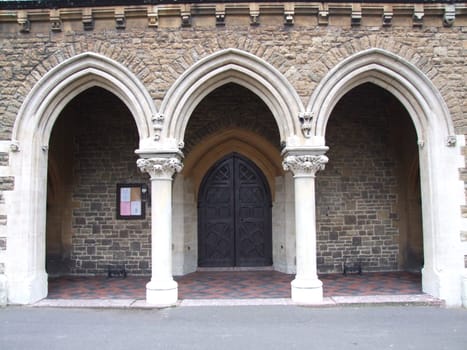 Church Front Doors and Stone Pillars