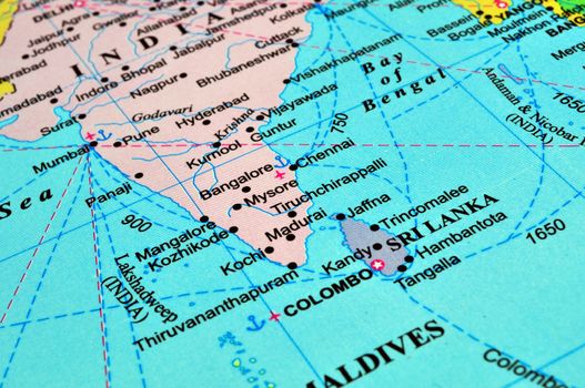 Map of South Asia: Sri Lanka and India