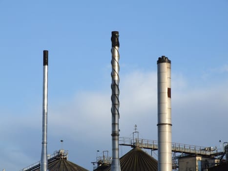 Blue Sky With Industral Chimney Abstract