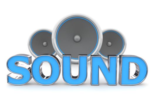 word Sound with three speakers in background - blue style