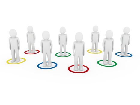 3d men human connection team teamwork blue red